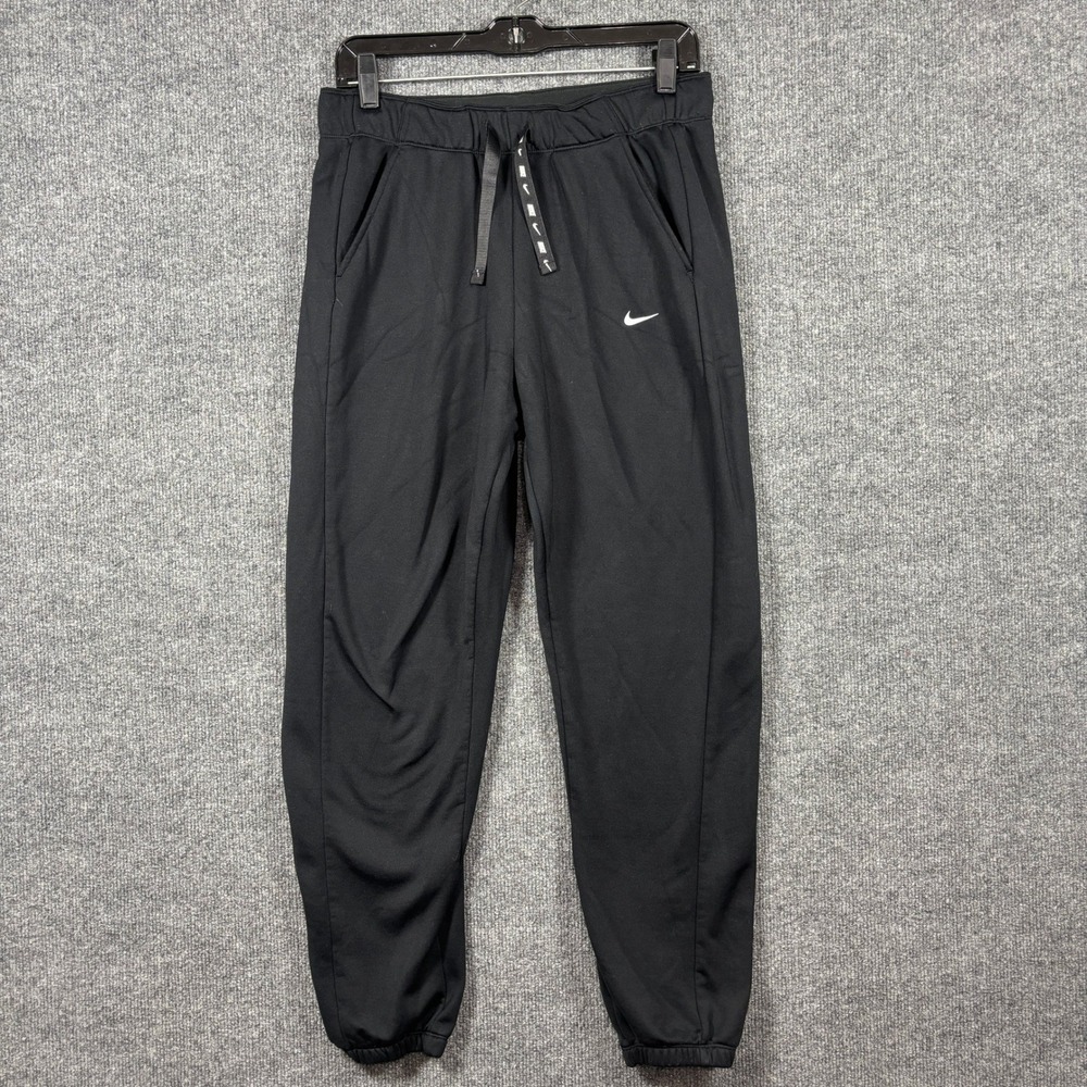 Nike Therma Fleece Joggers Womens M Black Tapered Cuffed Drawstring Gym Pants